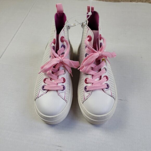 Steve Madden Metallic High Top Sneakers Size 2M NWOT Pink Lace Kids Shoes - Picture 2 of 10